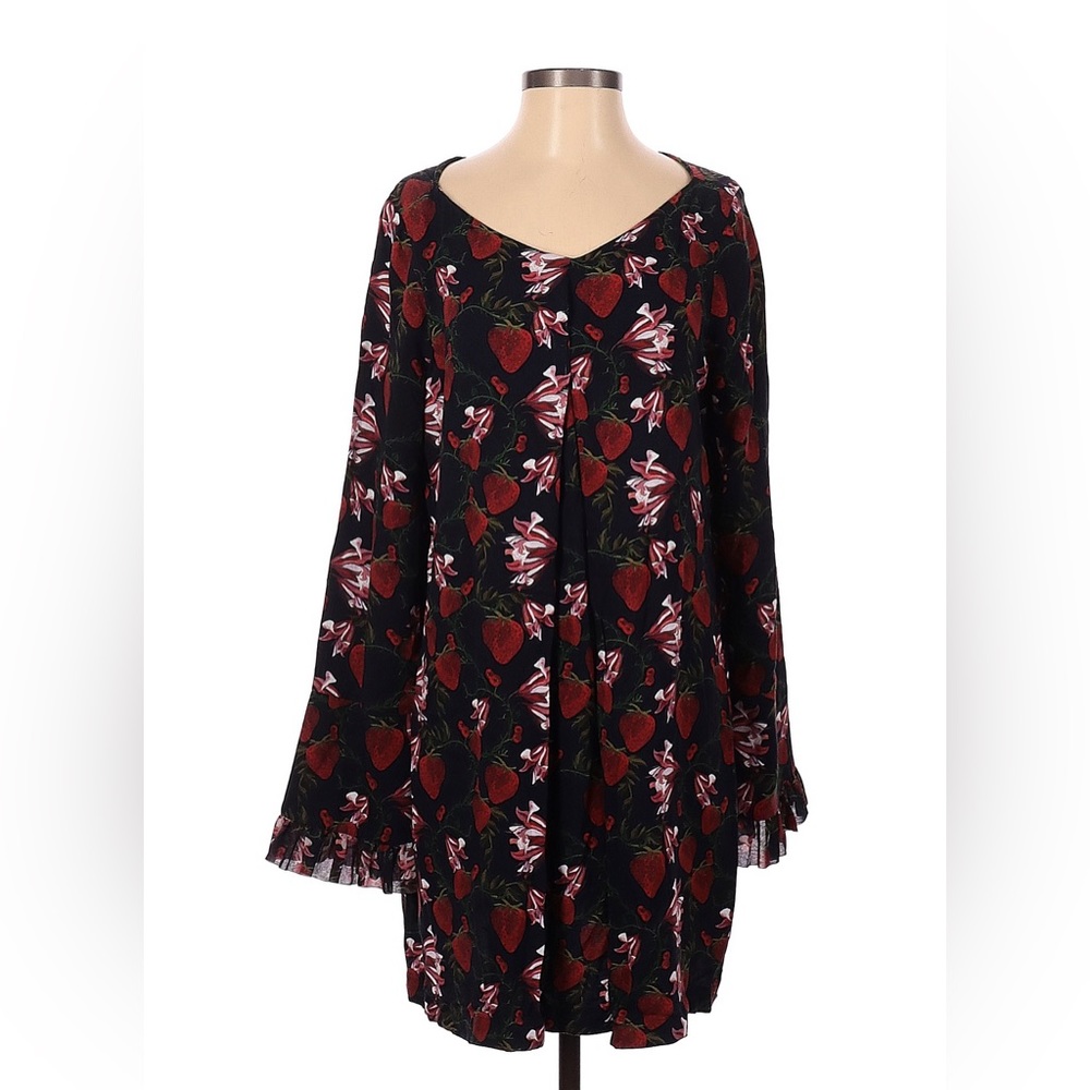 Mother of Pearl Strawberry Print Long Sleeve Pleated Dress